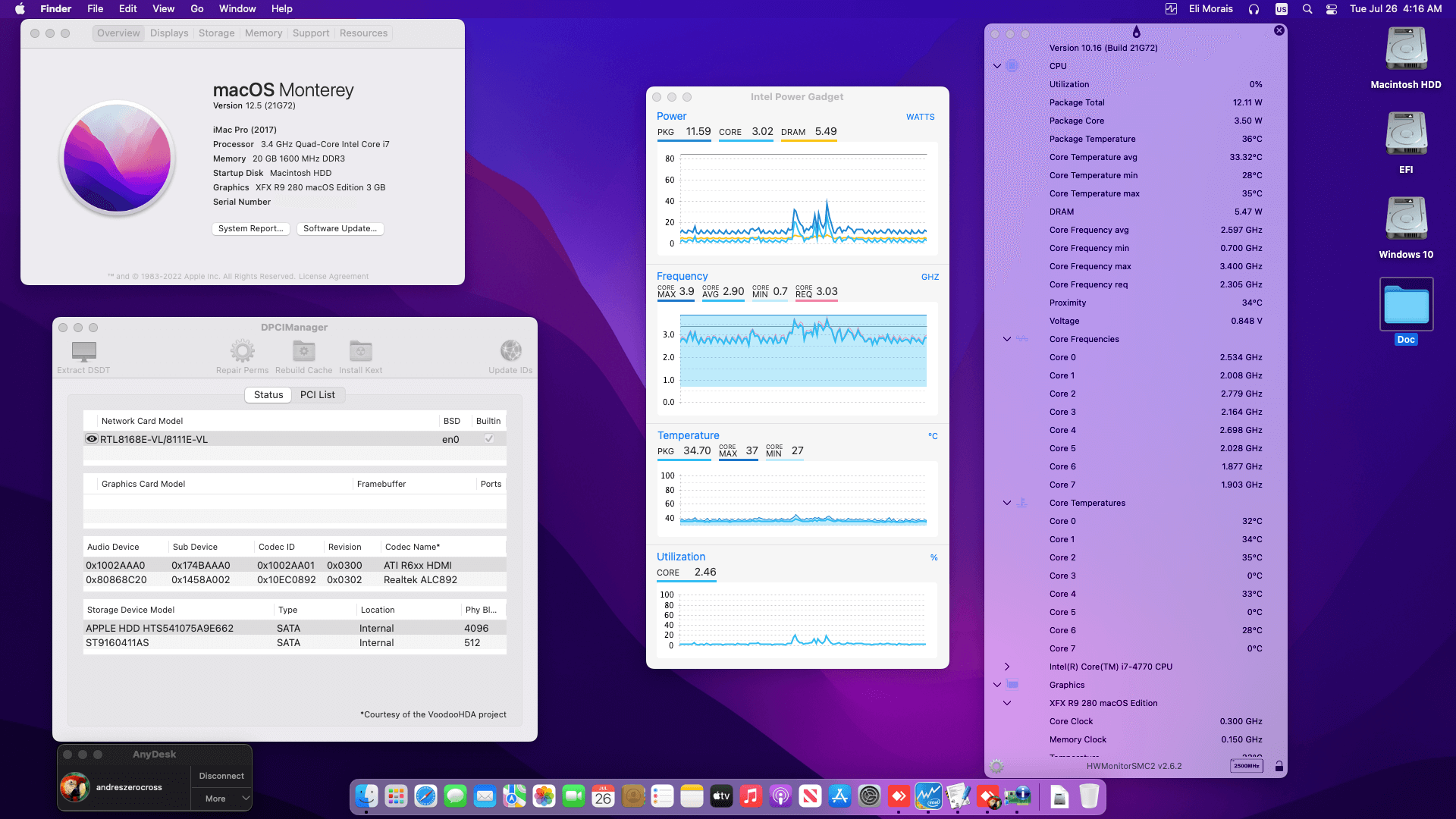 Success Hackintosh macOS Monterey 12.5 Build 21G72 in Gigabyte GA-B85M-D3H + Intel Core i7 4770 + XFX R9 280